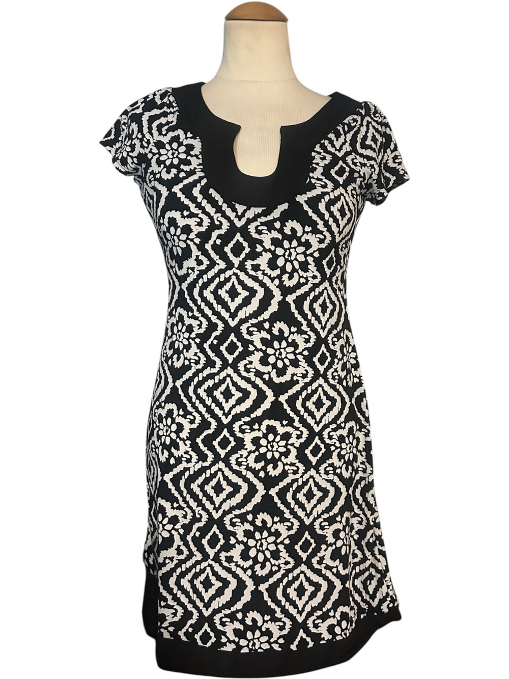 Sweet Storm Diamond Floral Pattern Mini Dress Black White Size Medium